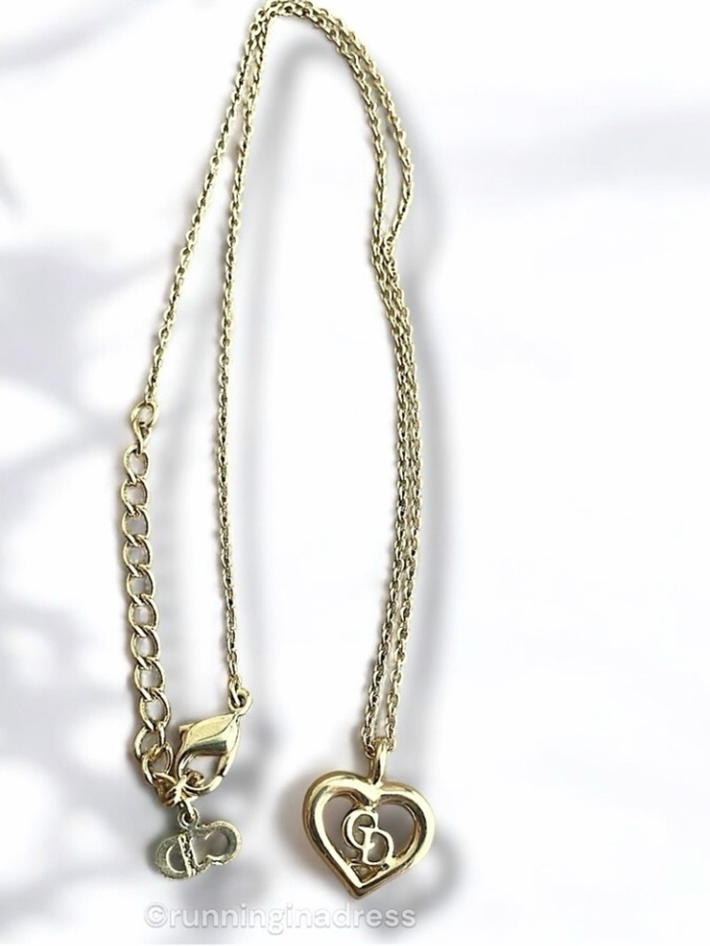 Vintage Christian Dior CD Logo Heart Pendant Necklace Gold - Picture 12 of 16